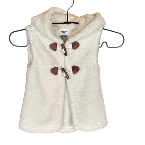 Old Navy Other - Old Navy Toddler Fleece Vest 3T Hooded Ivory Toggle Closure Thick Teddy Hygge